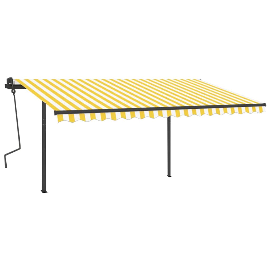 Tenda da Sole Retrattile Manuale con Pali 4x3 m Gialla e Bianca