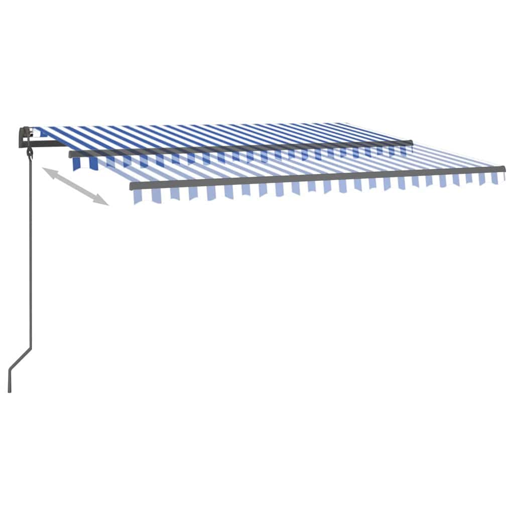 Tenda da Sole Retrattile Manuale con LED 4x3 m Blu e Bianca