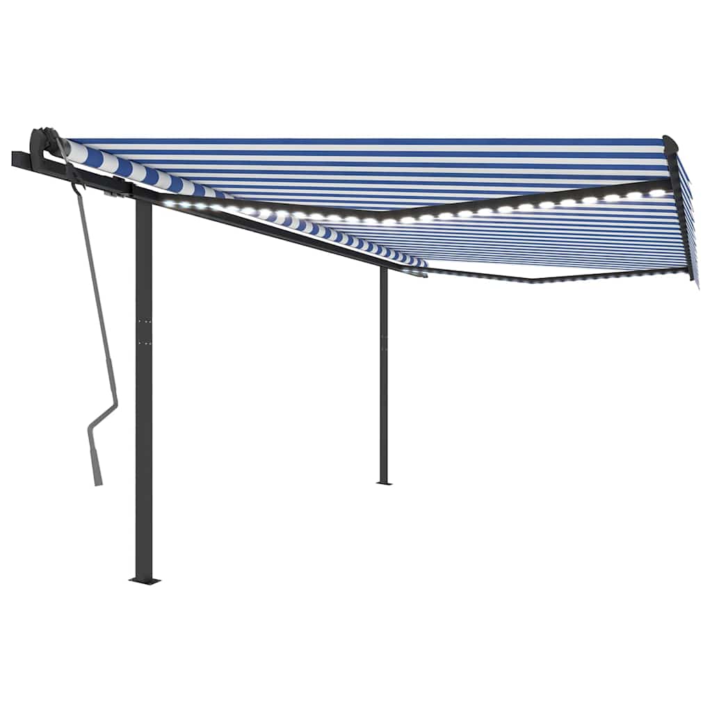 Tenda da Sole Retrattile Manuale con LED 4x3 m Blu e Bianca
