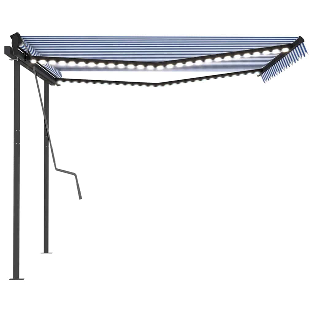 Tenda da Sole Retrattile Manuale con LED 4x3 m Blu e Bianca