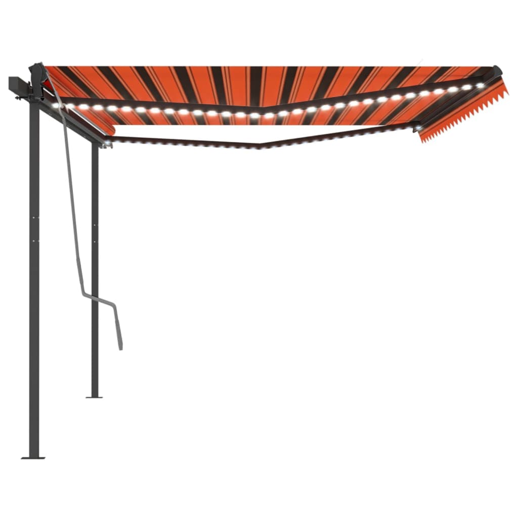 Tenda da Sole Retrattile Manuale LED 5x3 m Arancione Marrone