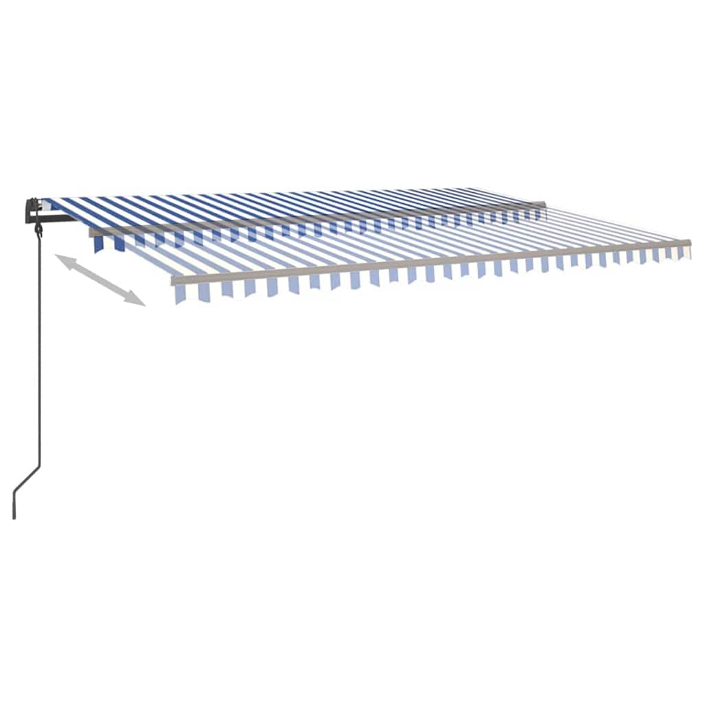 Tenda da Sole Retrattile Automatica e Pali 5x3 m Blu e Bianca
