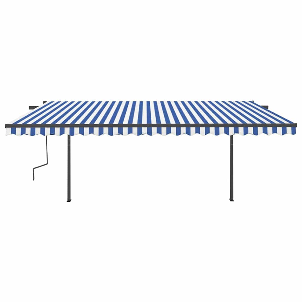 Tenda da Sole Retrattile Automatica e Pali 5x3 m Blu e Bianca