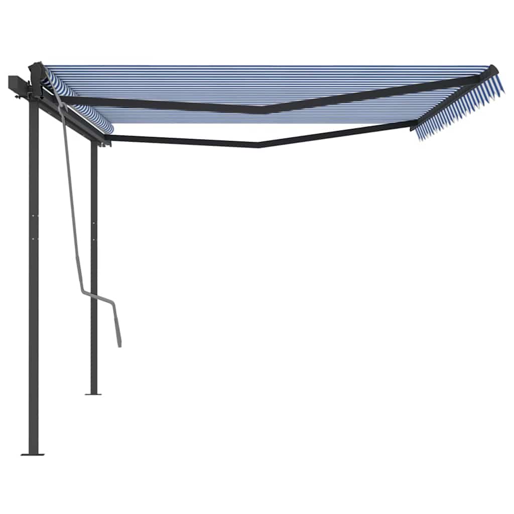 Tenda da Sole Retrattile Automatica e Pali 5x3 m Blu e Bianca