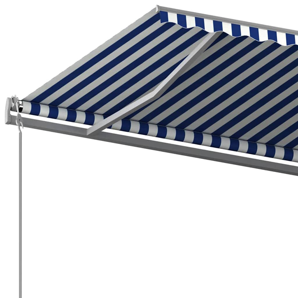 Tenda da Sole Retrattile Automatica e Pali 5x3 m Blu e Bianca