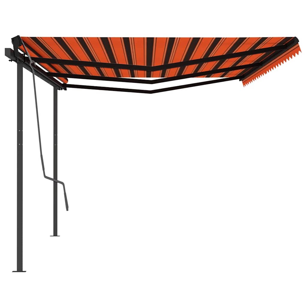 Tenda Sole Retrattile Manuale con Pali 6x3 m Arancione Marrone