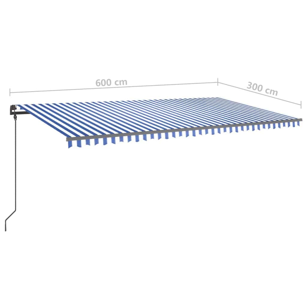 Tenda da Sole Retrattile Automatica con Pali 6x3 m Blu e Bianca