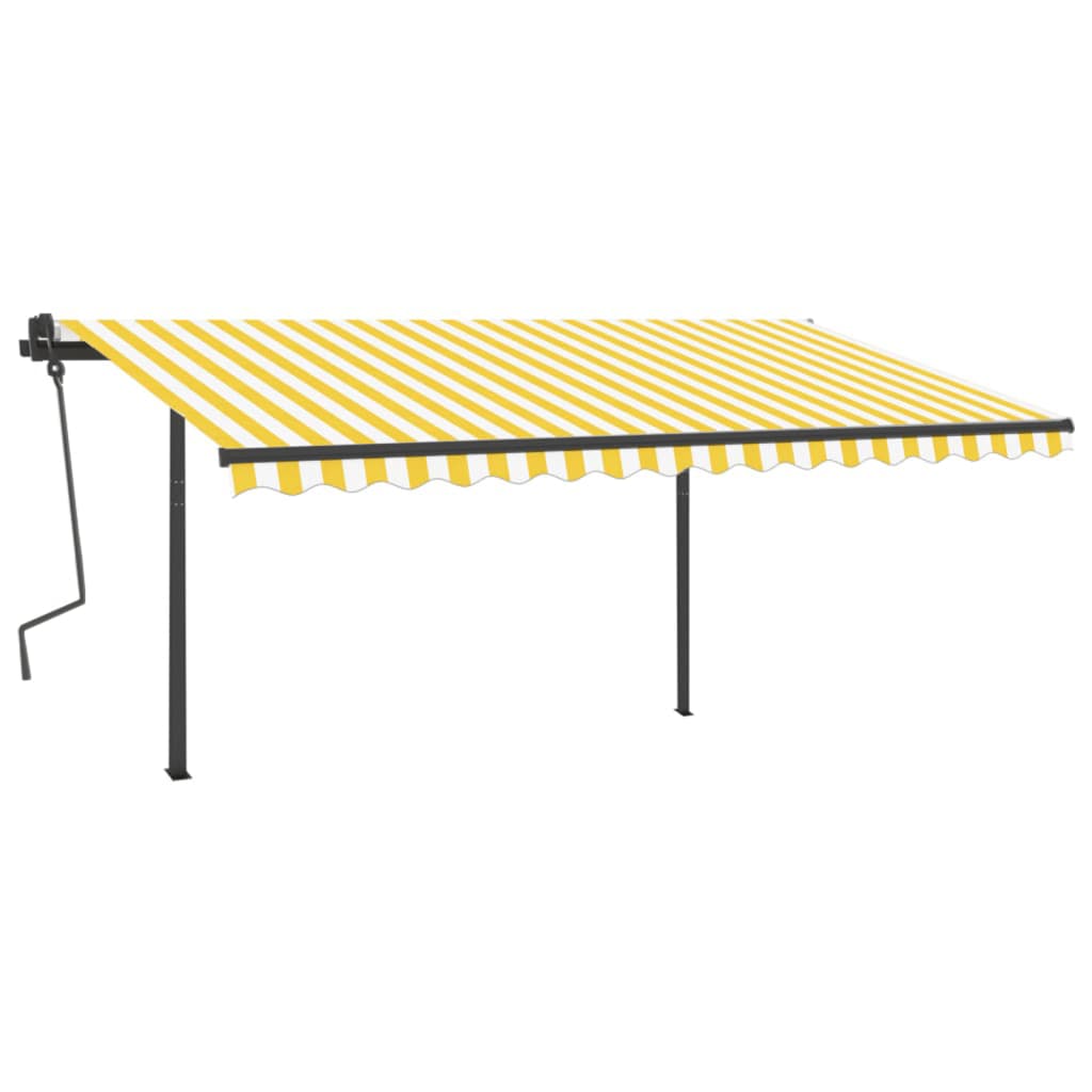 Tenda da Sole Retrattile Manuale con Pali 4x3,5 m Gialla Bianca