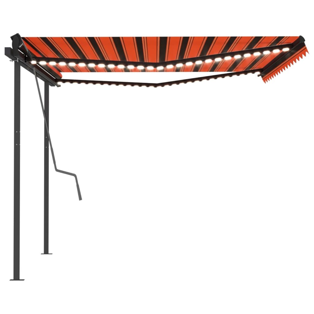 Tenda da Sole Manuale con LED 4x3,5 m Arancione e Marrone