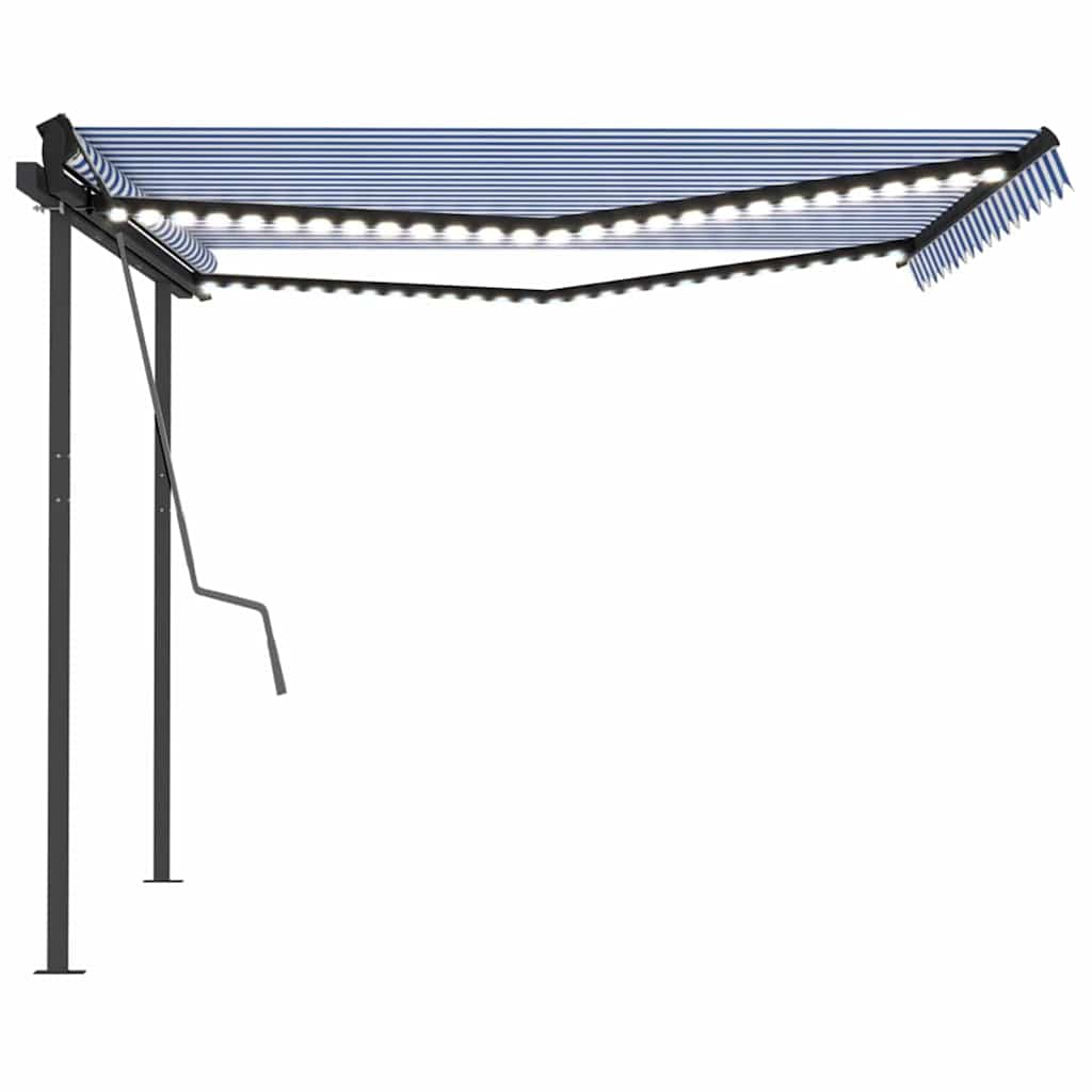 Tenda Automatica con Sensore Vento e LED 4x3,5 m Blu e Bianca