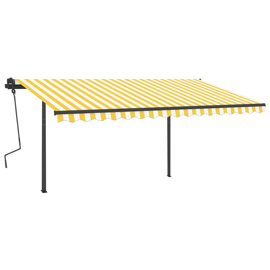 Tenda Sole Retrattile Manuale con Pali 4,5x3,5 m Gialla Bianca