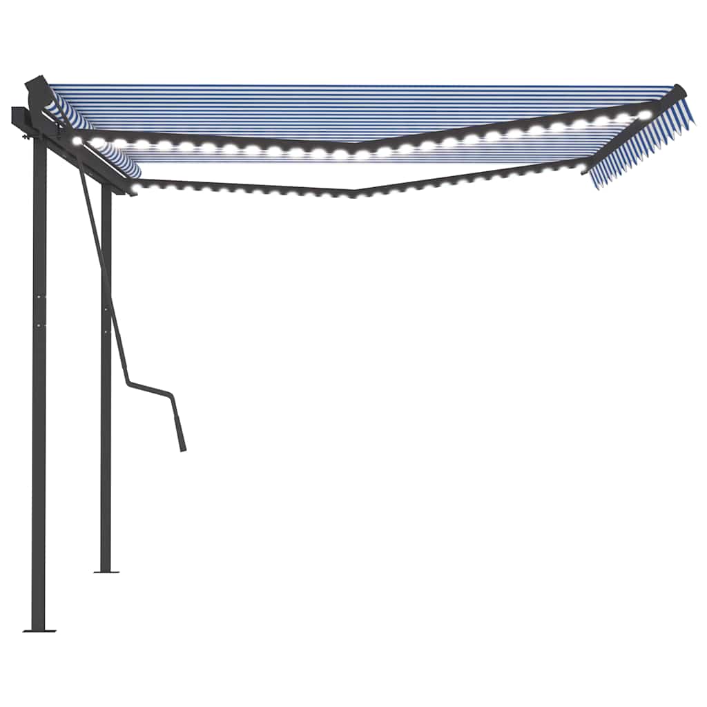 Tenda Automatica con Sensore Vento e LED 4,5x3,5 m Blu e Bianca