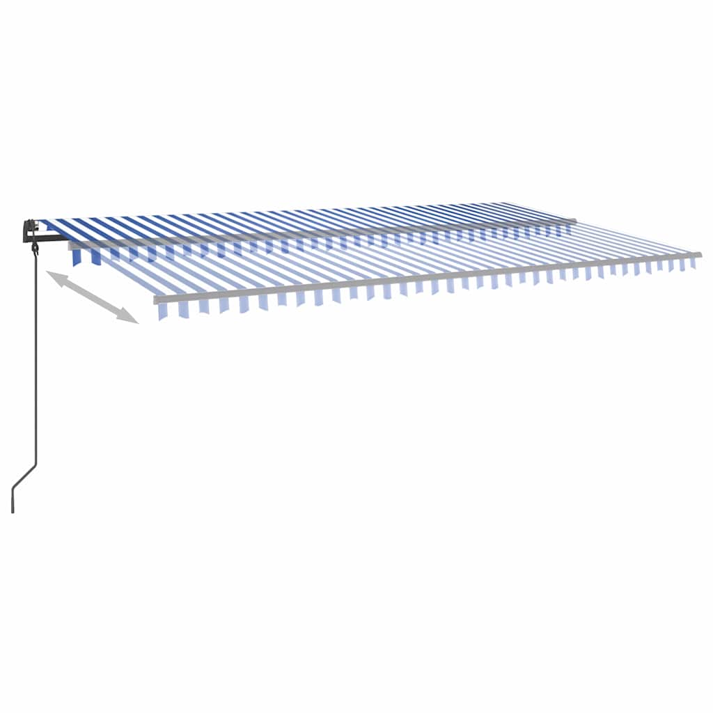 Tenda da Sole Retrattile Manuale con Pali 5x3,5m Blu e Bianca