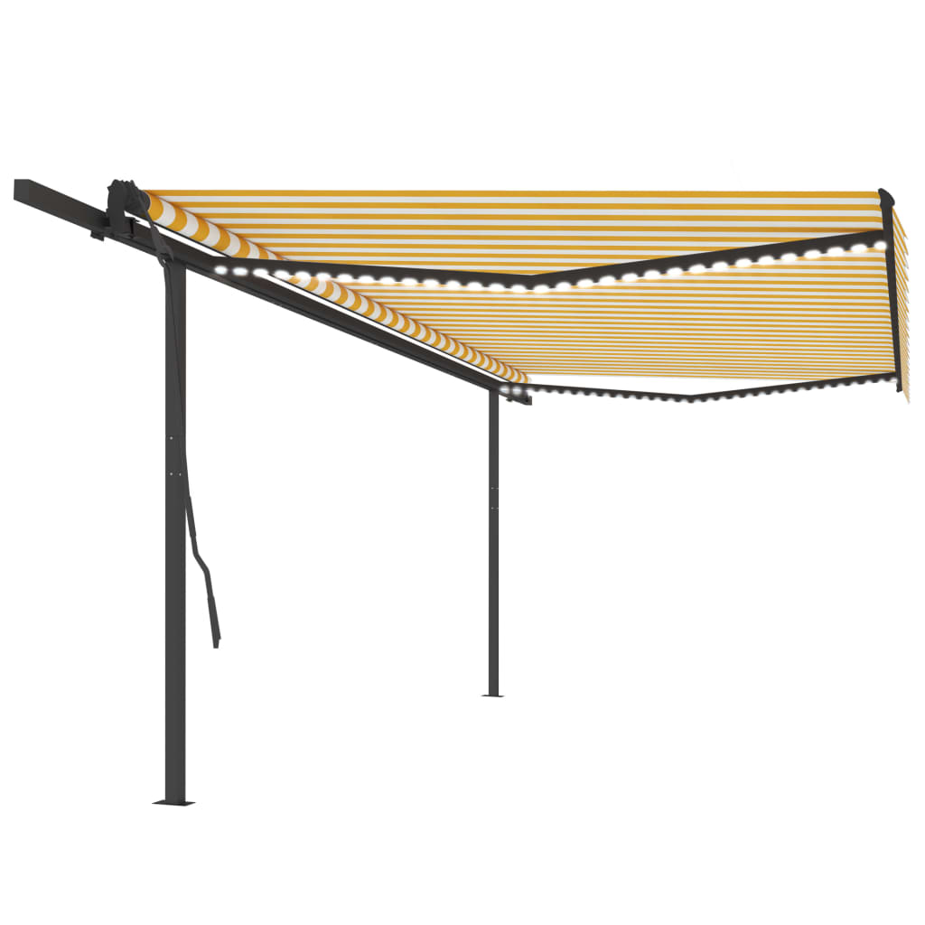 Tenda da Sole Retrattile Manuale con LED 5x3,5 m Gialla Bianca