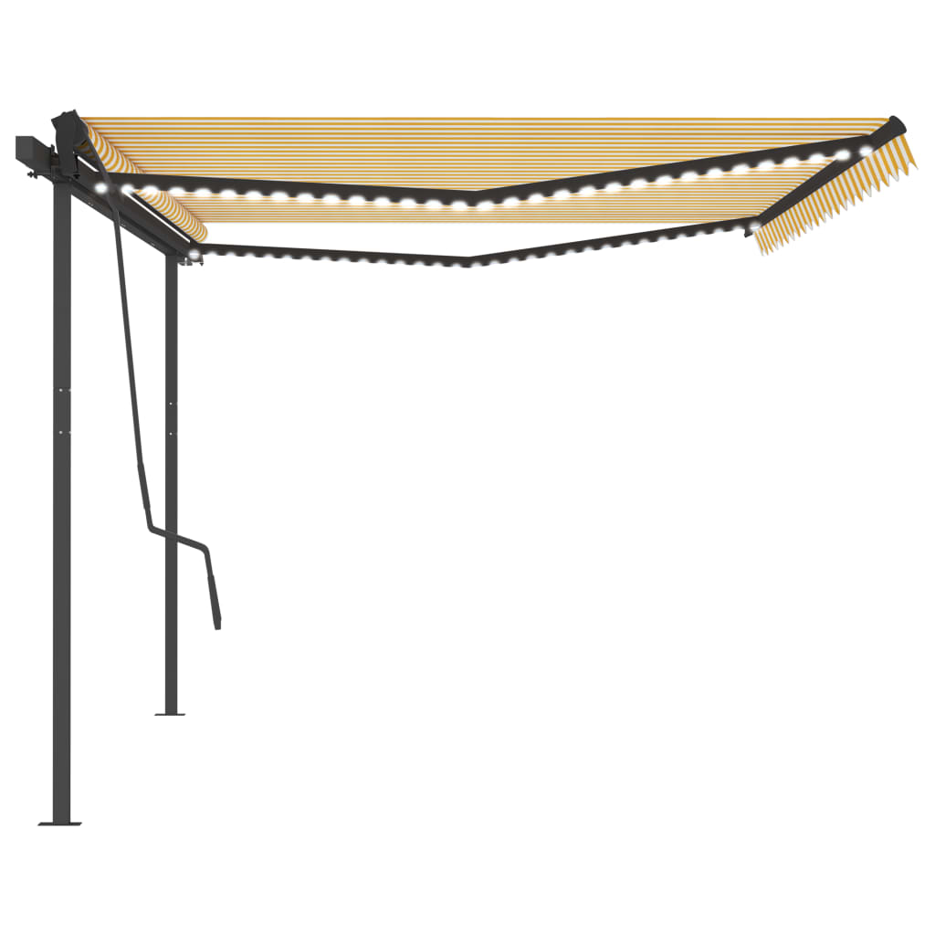 Tenda da Sole Retrattile Manuale con LED 5x3,5 m Gialla Bianca