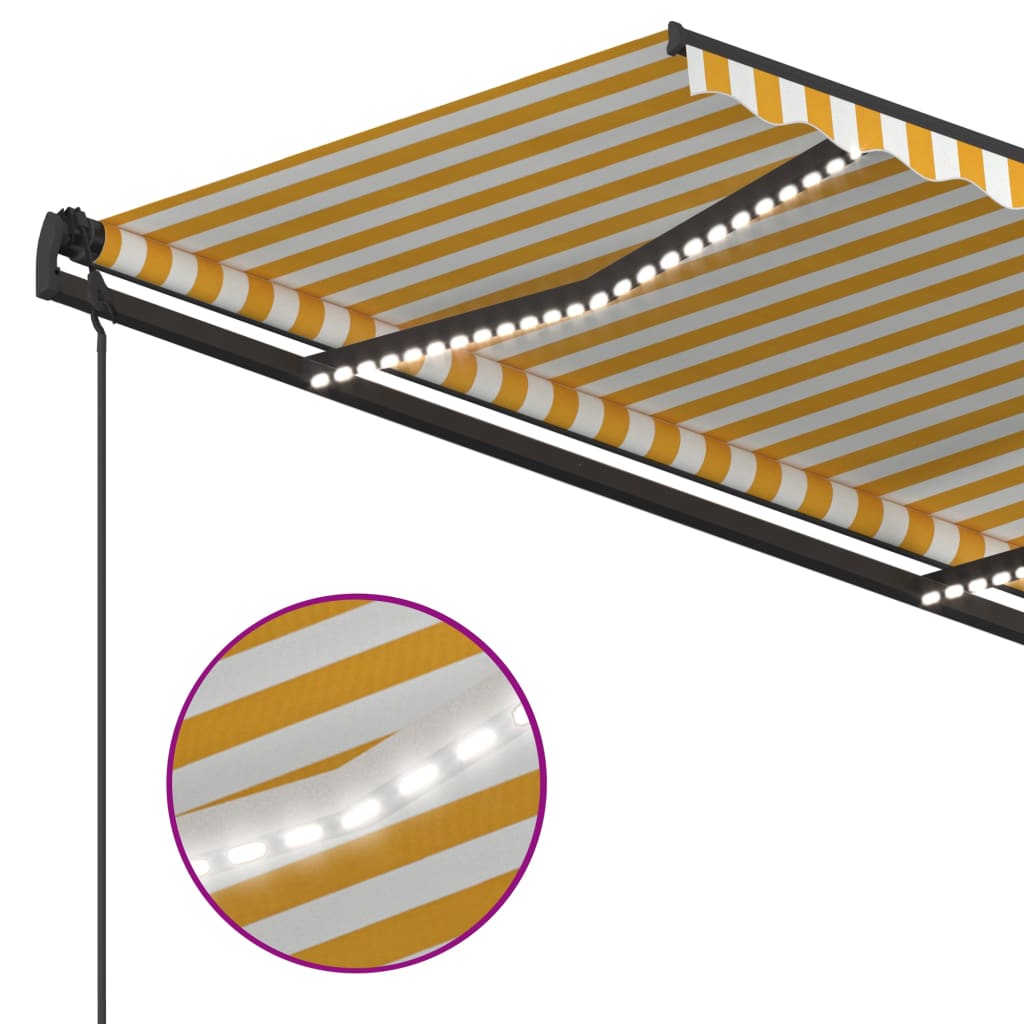 Tenda da Sole Retrattile Manuale con LED 5x3,5 m Gialla Bianca