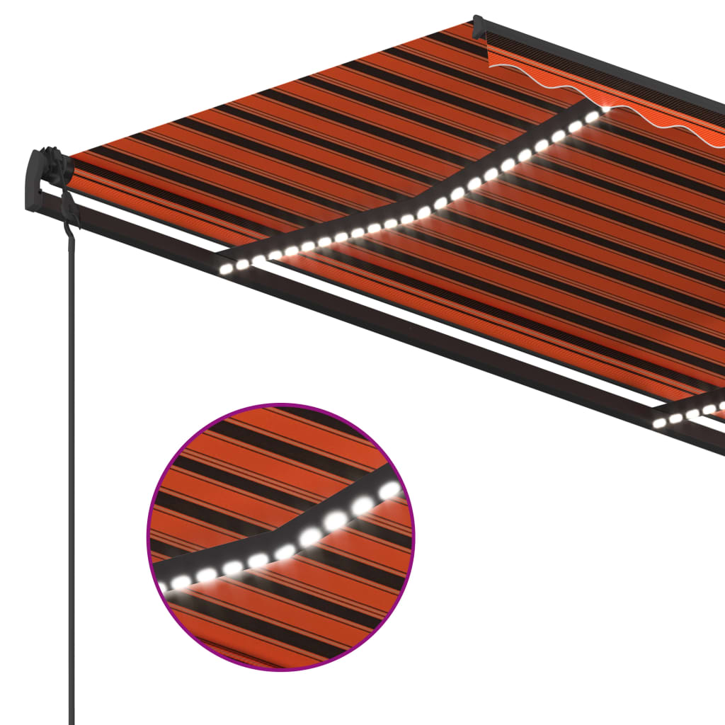 Tenda da Sole Retrattile Manuale LED 5x3,5 m Arancione Marrone