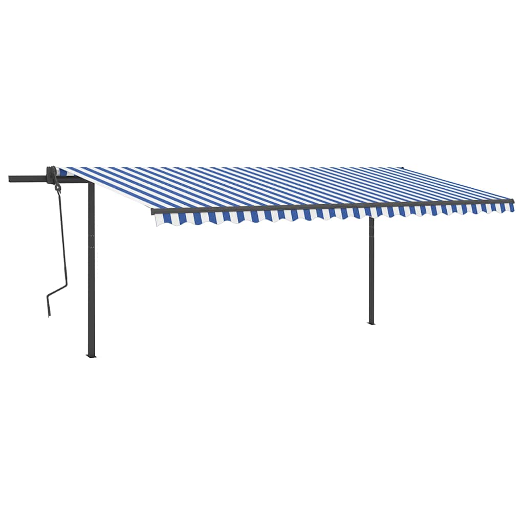 Tenda da Sole Retrattile Automatica con Pali 5x3,5 m Blu Bianca