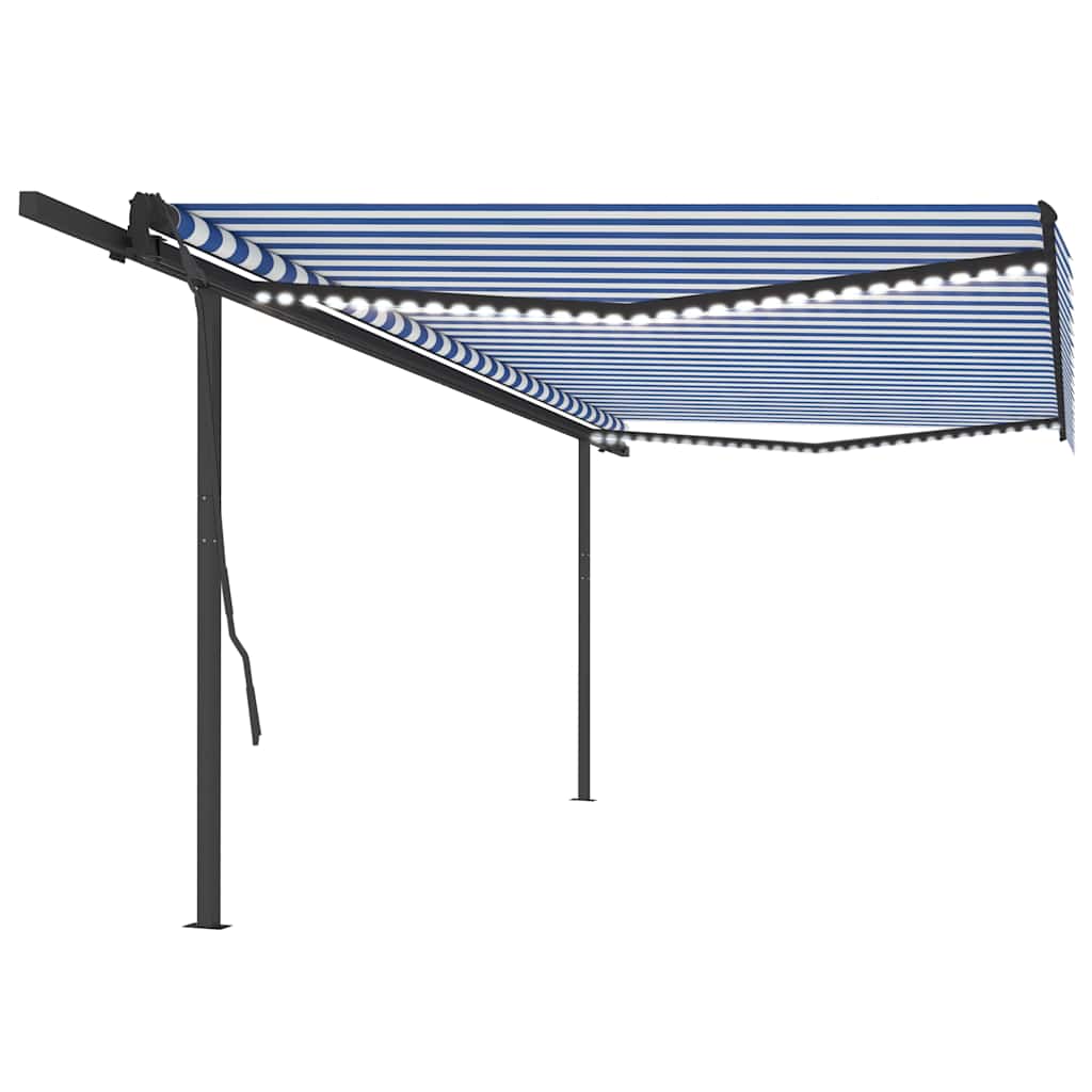 Tenda Automatica con Sensore Vento e LED 5x3,5 m Blu e Bianca