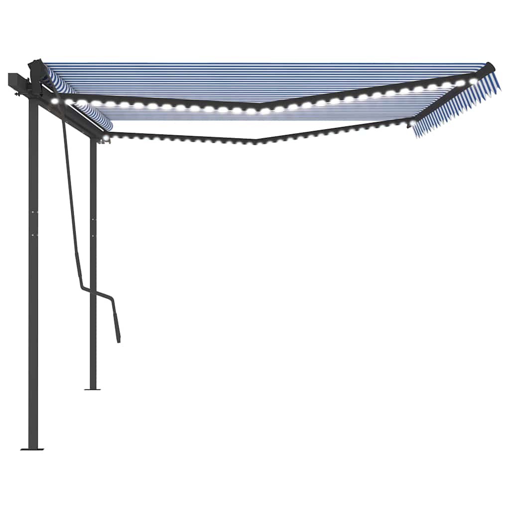 Tenda Automatica con Sensore Vento e LED 5x3,5 m Blu e Bianca