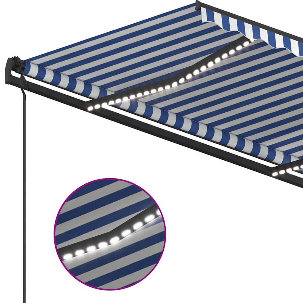 Tenda Automatica con Sensore Vento e LED 5x3,5 m Blu e Bianca