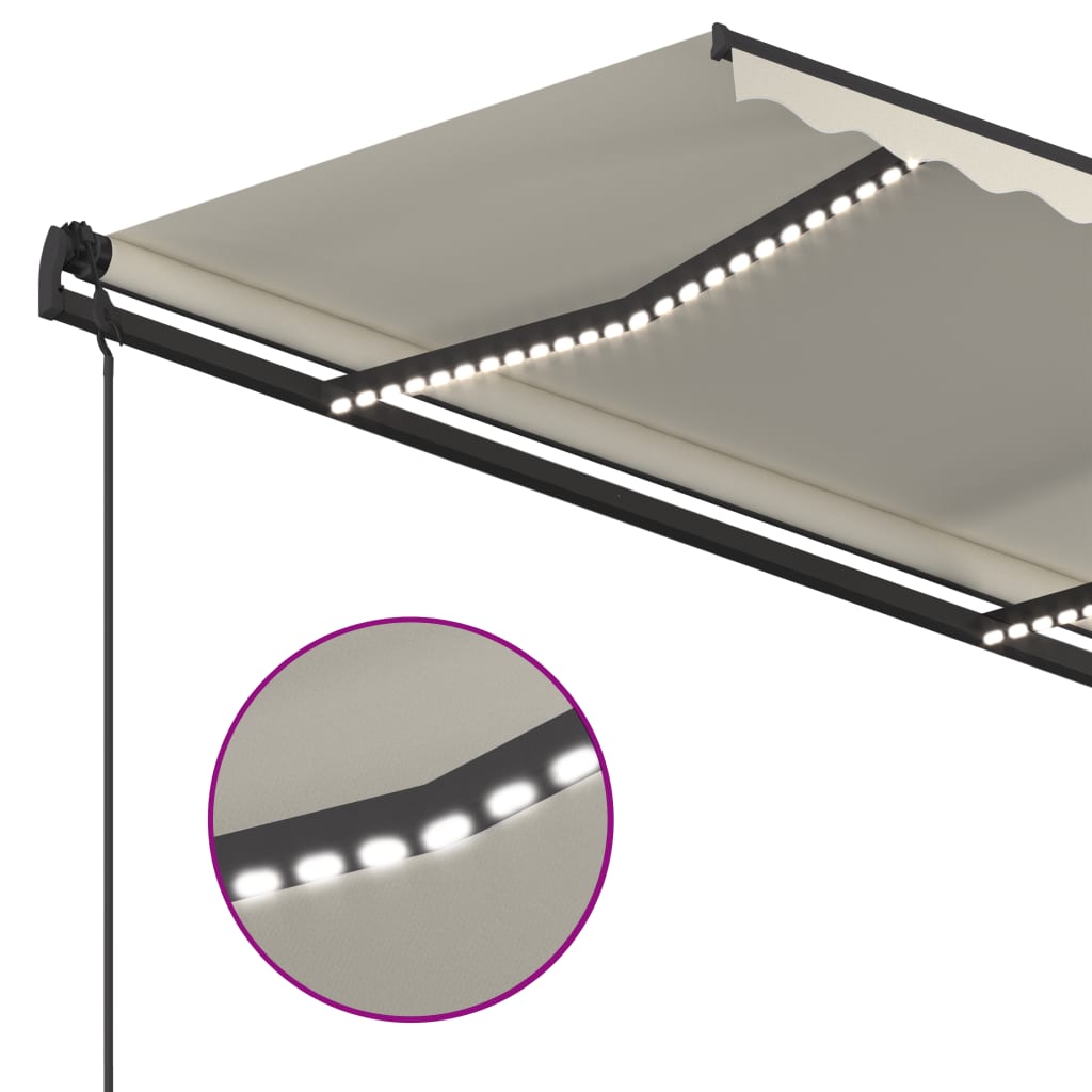 Tenda Automatica con Sensore Vento e LED 5x3,5 m Crema