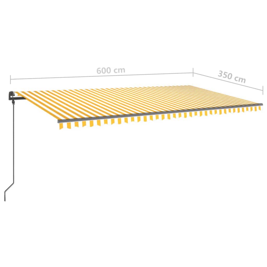 Tenda da Sole Retrattile Manuale con Pali 6x3,5 m Gialla Bianca