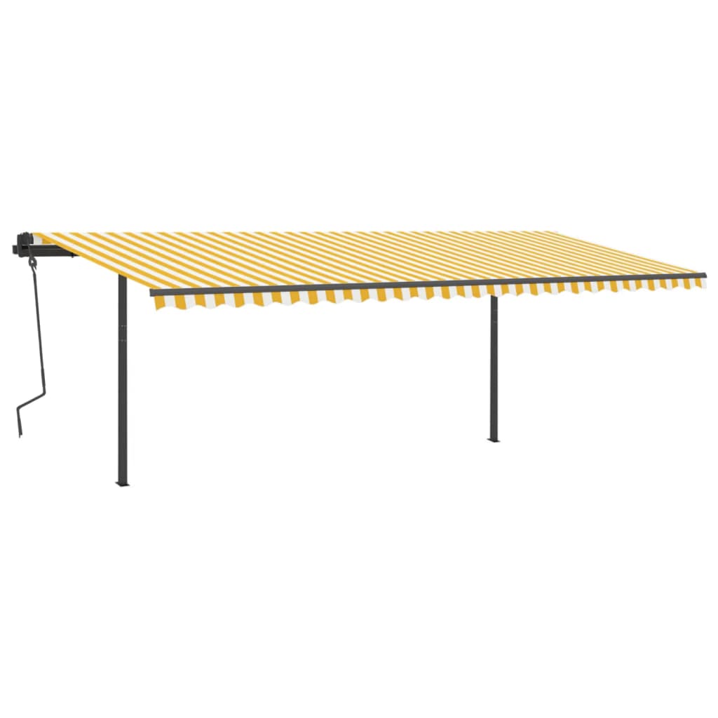 Tenda da Sole Retrattile Manuale con Pali 6x3,5 m Gialla Bianca