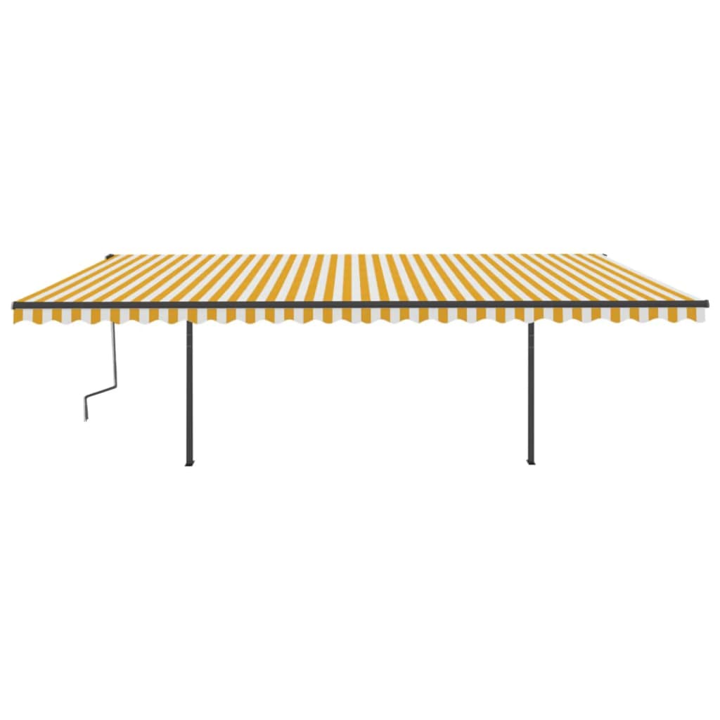Tenda da Sole Retrattile Manuale con Pali 6x3,5 m Gialla Bianca