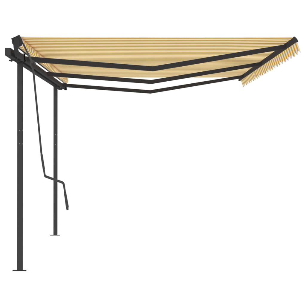 Tenda da Sole Retrattile Manuale con Pali 6x3,5 m Gialla Bianca