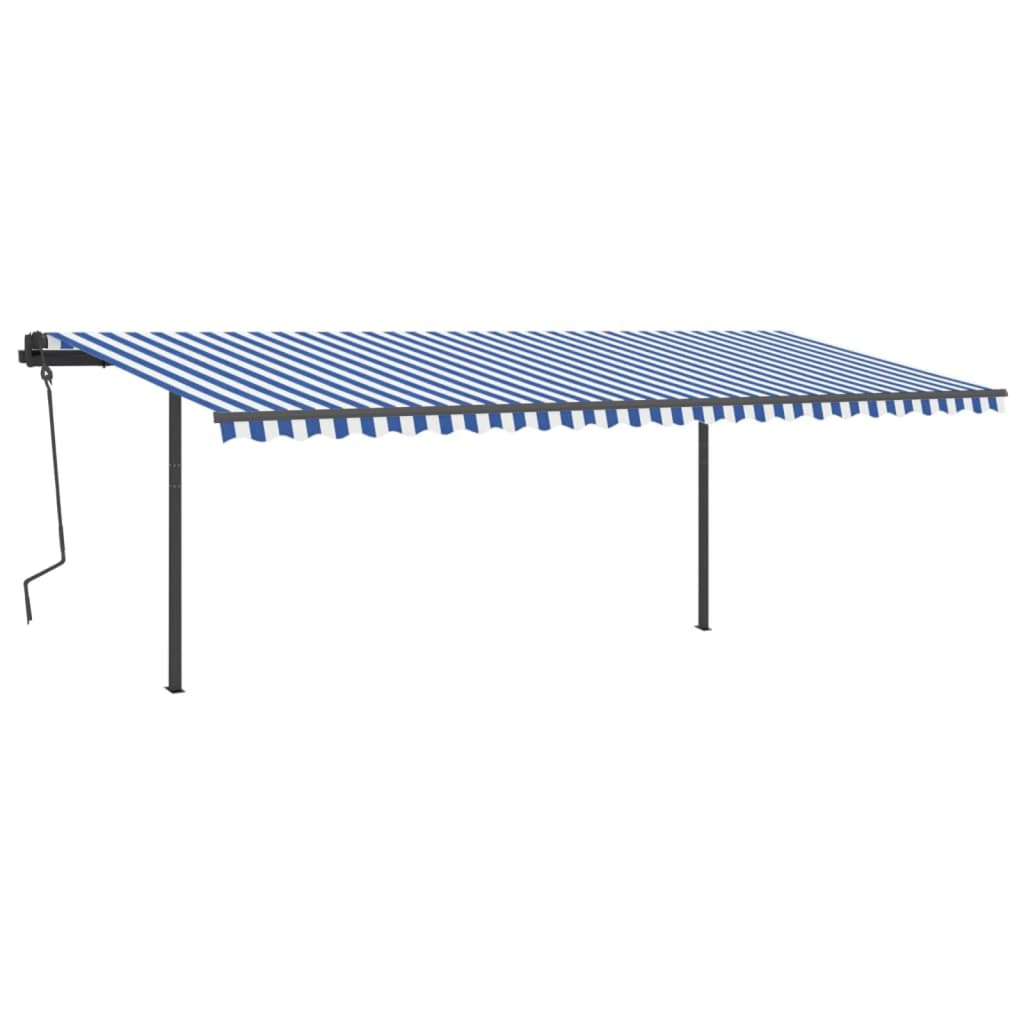 Tenda da Sole Retrattile Manuale con LED 6x3,5 m Blu e Bianca