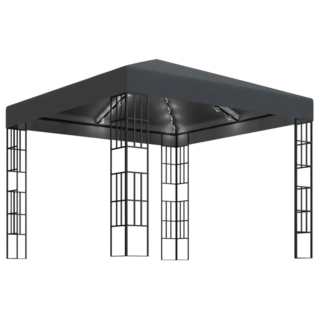 Gazebo con Stringa di Luci LED 3x3 m Antracite