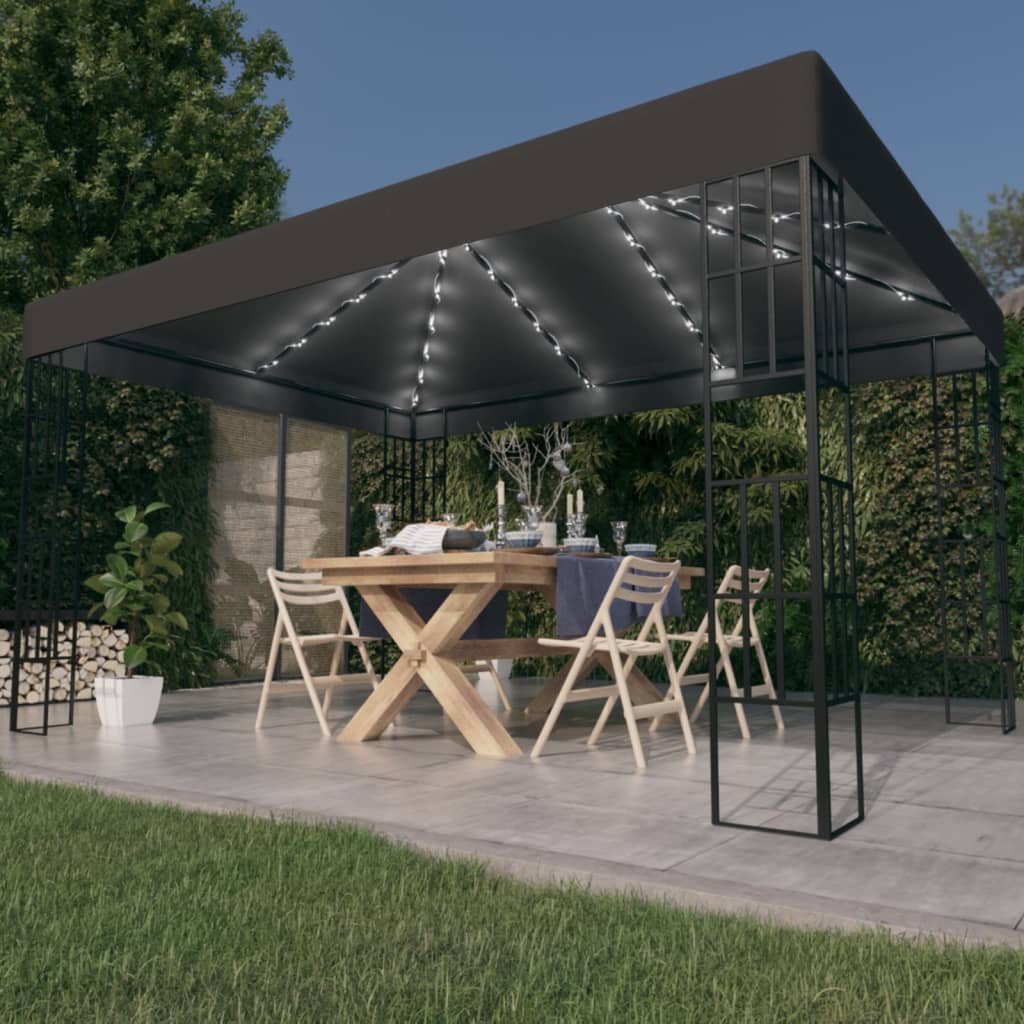 Gazebo con Stringa di Luci LED 3x4 m Antracite