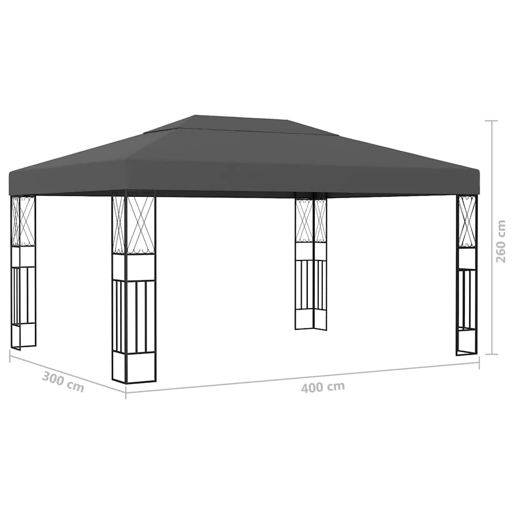 Gazebo con Stringa di Luci LED 3x4 m in Tessuto Antracite