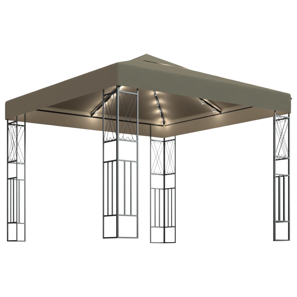 Gazebo con Luci a Stringa LED 3x3 m in Tessuto Grigio Talpa