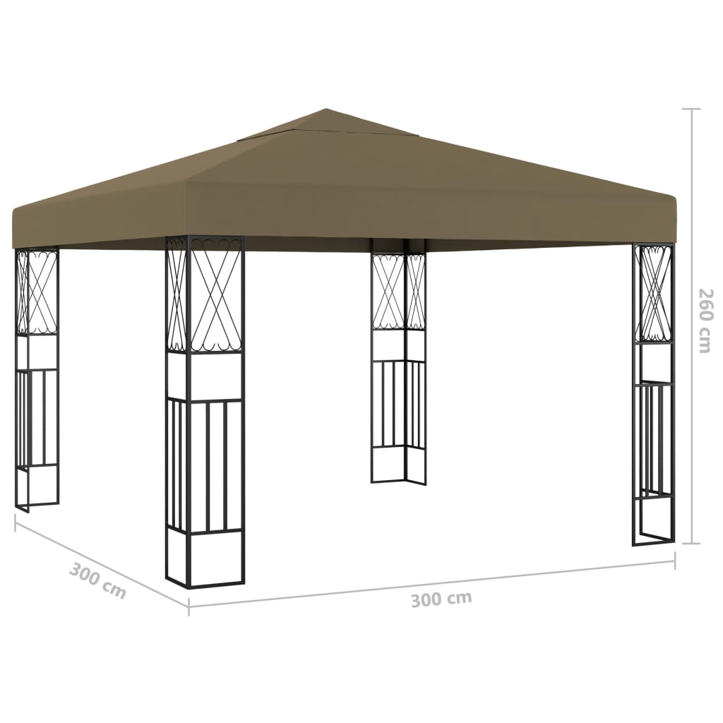 Gazebo con Luci a Stringa LED 3x3 m in Tessuto Grigio Talpa