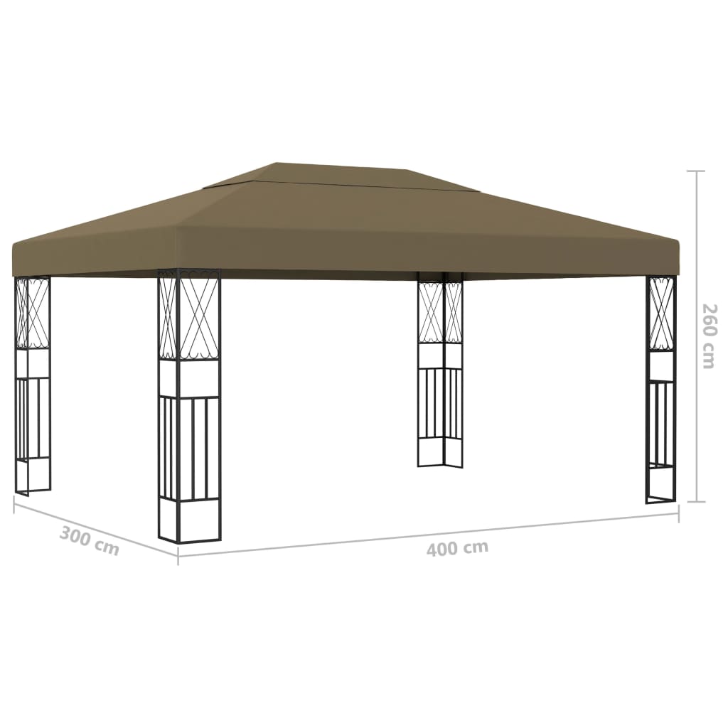 Gazebo con Luci a Stringa LED 3x4 m in Tessuto Grigio Talpa