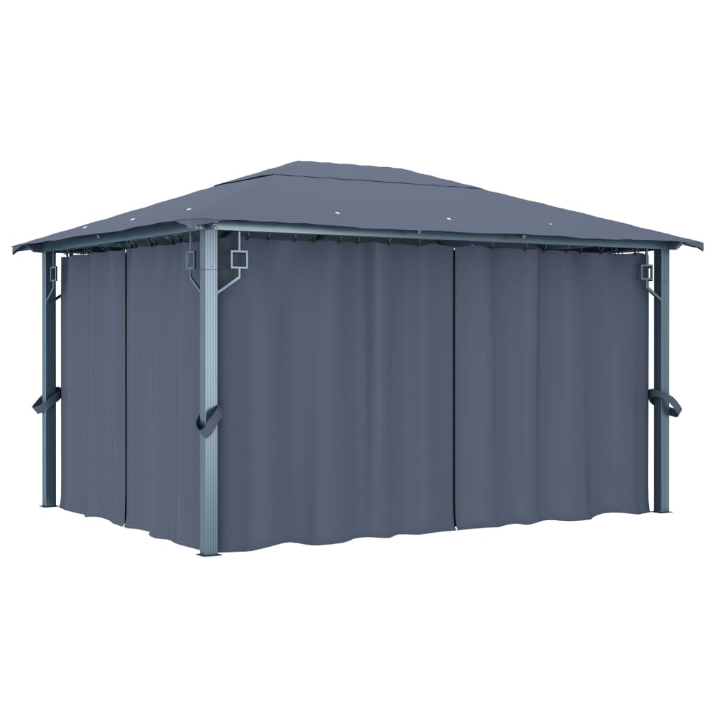 Gazebo con Tende e Luci LED 400x300 cm Antracite in Alluminio