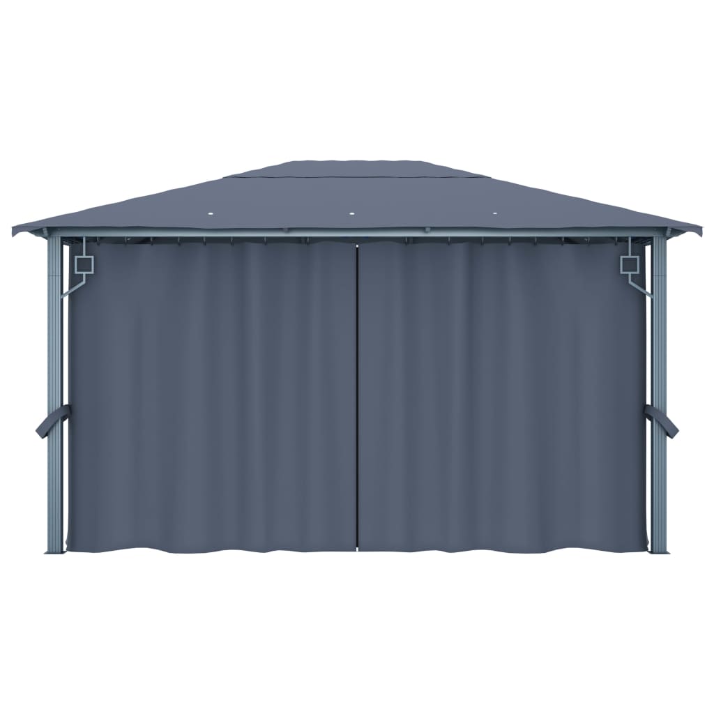 Gazebo con Tende e Luci LED 400x300 cm Antracite in Alluminio
