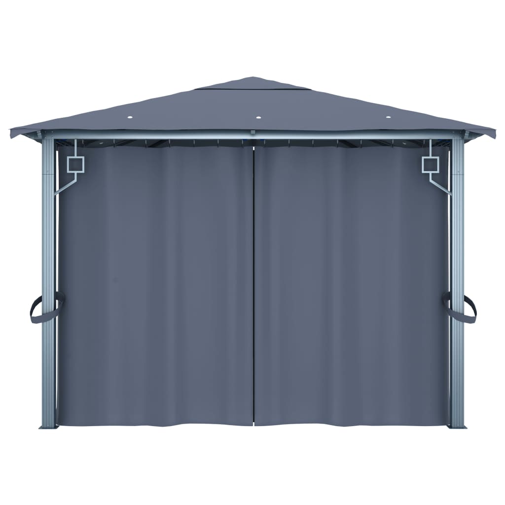 Gazebo con Tende e Luci LED 400x300 cm Antracite in Alluminio