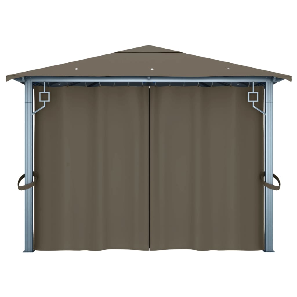 Gazebo con Tende e Luci LED 400x300 cm Grigio Talpa Alluminio