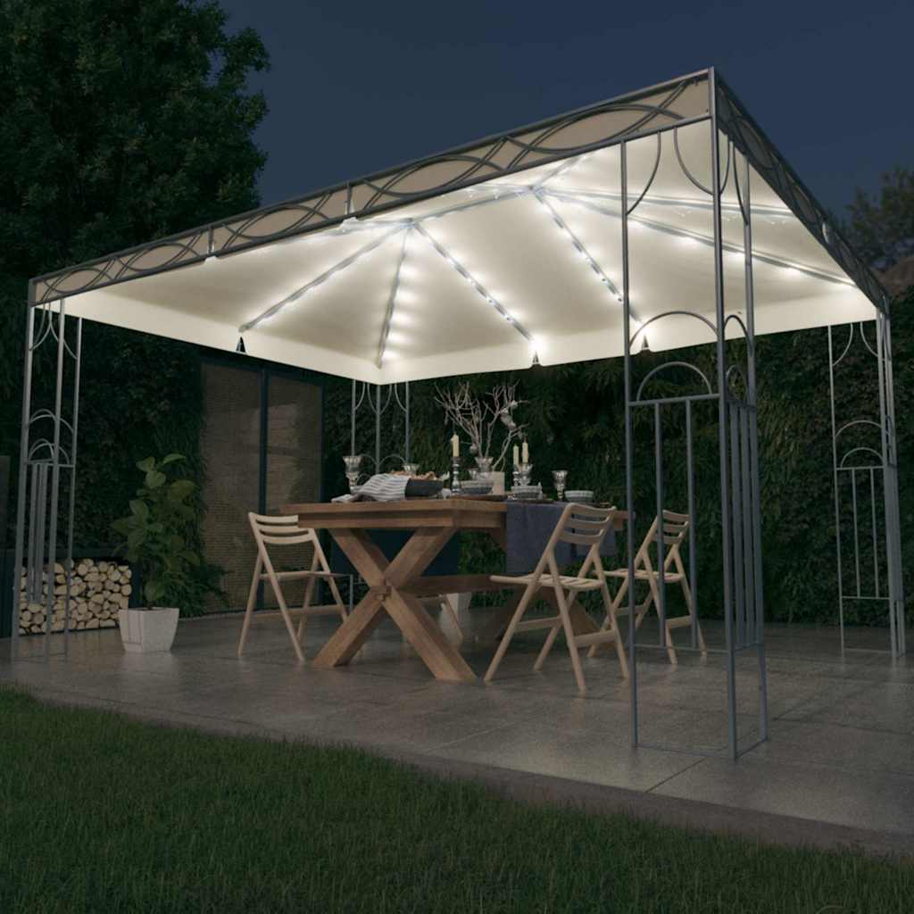 Gazebo con Stringa di Luci LED 400x300 cm Crema