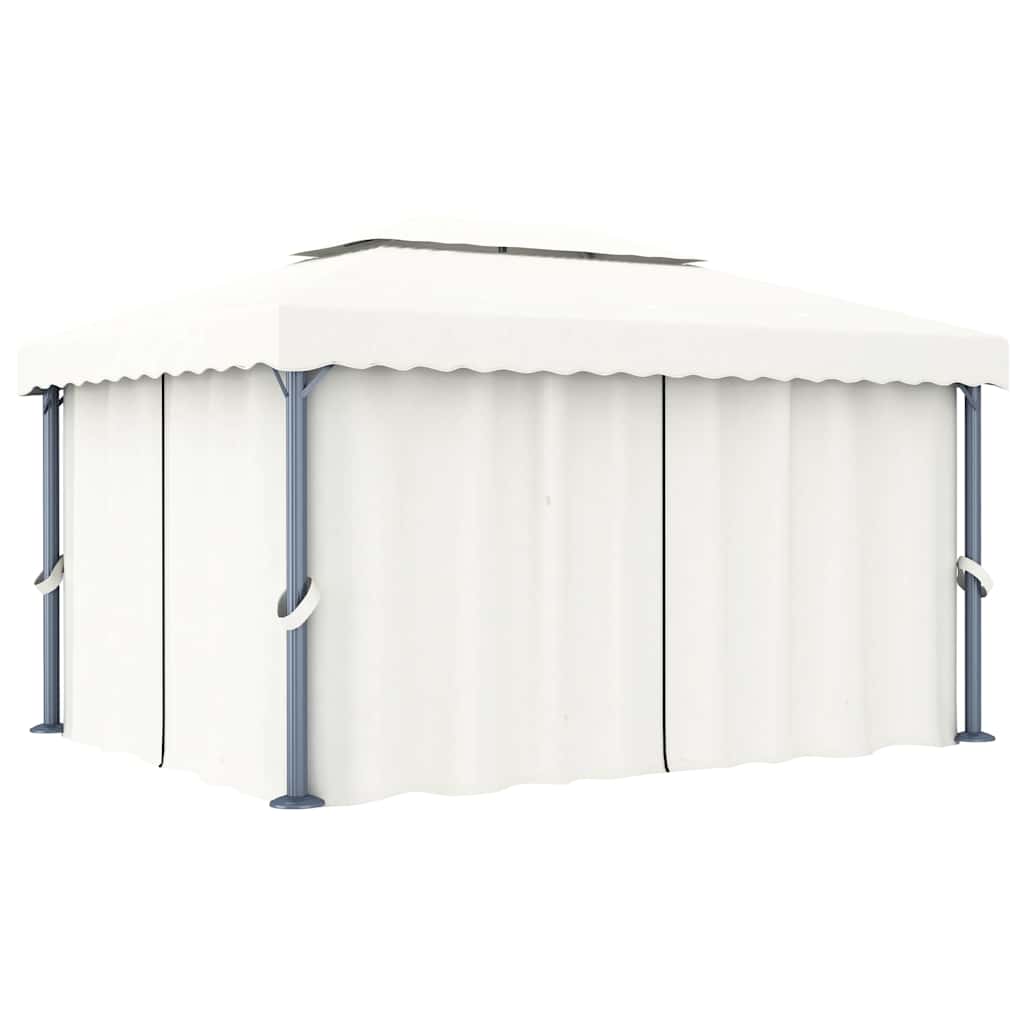 Gazebo con Tende e Stringa di Luci LED 4x3 m Bianco Crema