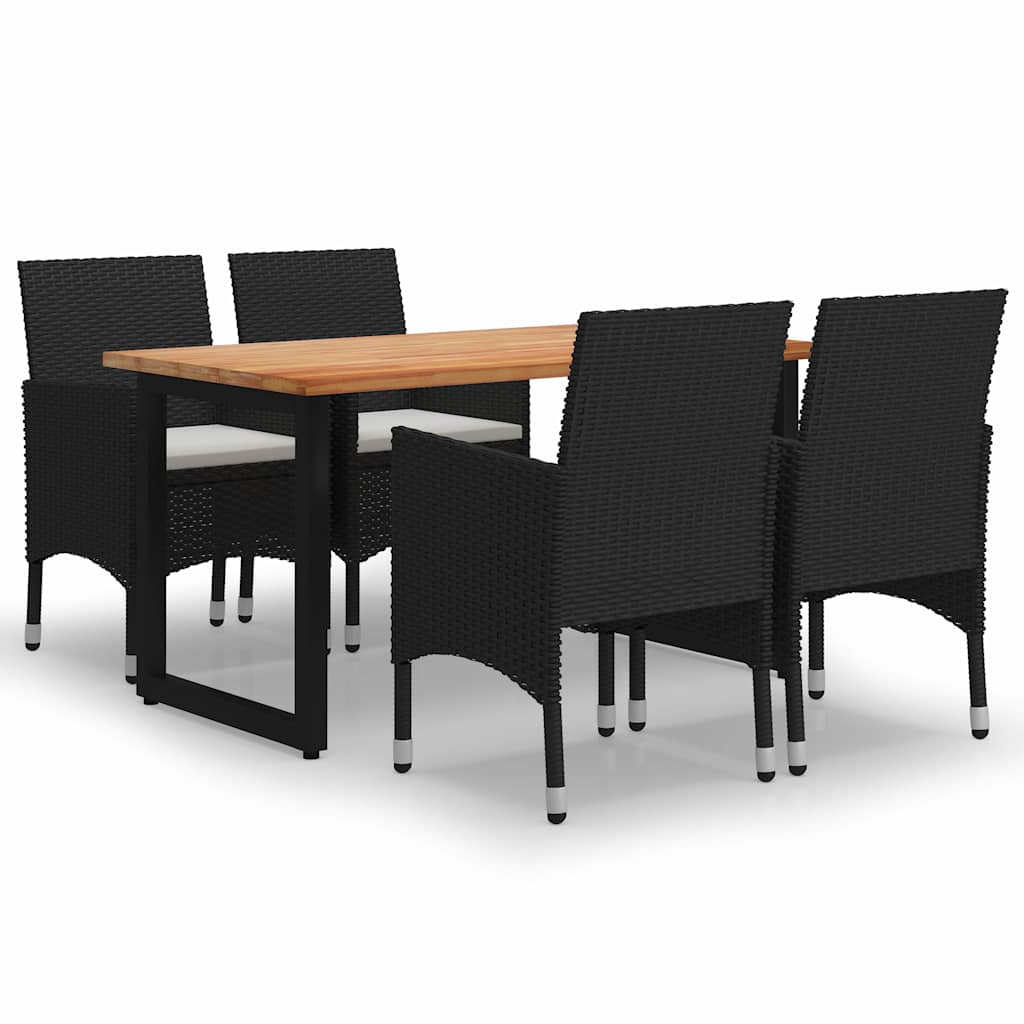 Set da Pranzo per Giardino 5 pz con Cuscini in Polyrattan Nero