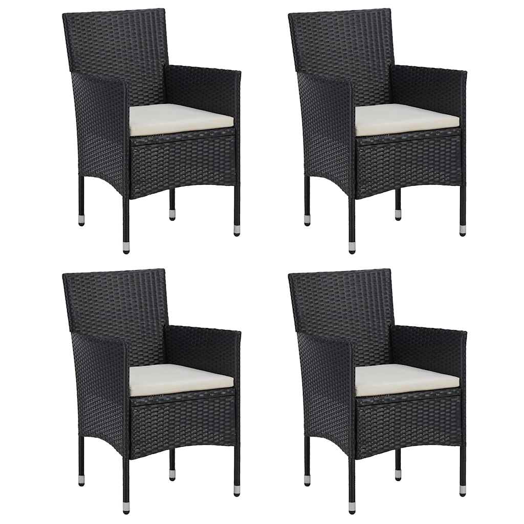 Set da Pranzo per Giardino 5 pz con Cuscini in Polyrattan Nero