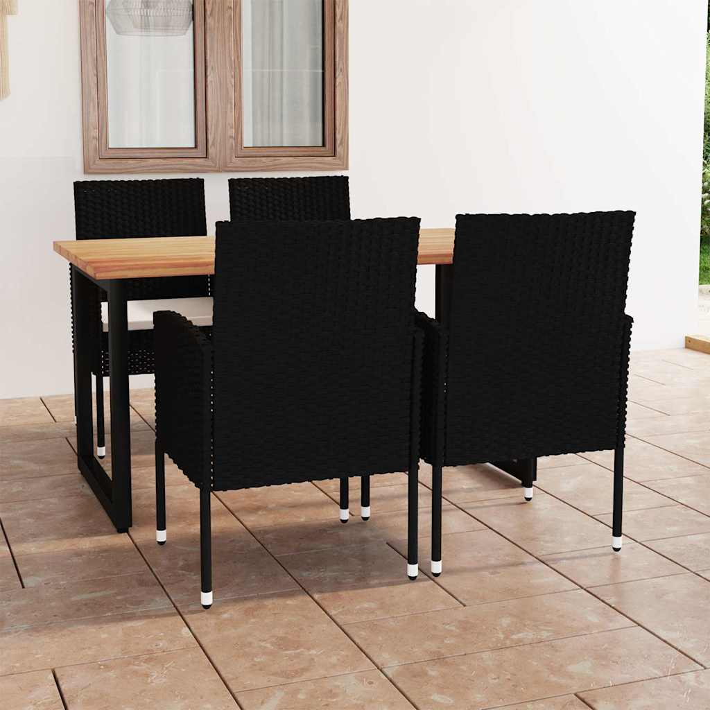 Set da Pranzo per Giardino 5 pz con Cuscini in Polyrattan Nero