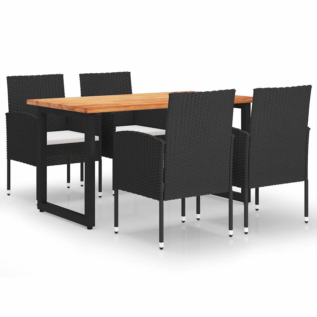 Set da Pranzo per Giardino 5 pz con Cuscini in Polyrattan Nero