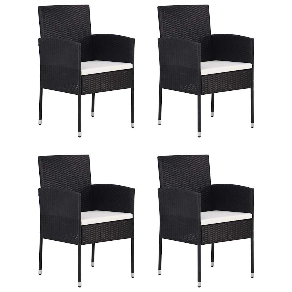 Set da Pranzo per Giardino 5 pz con Cuscini in Polyrattan Nero
