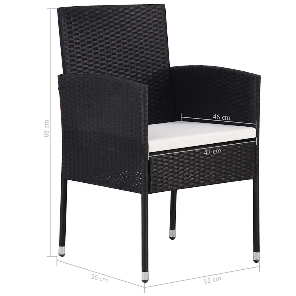 Set da Pranzo per Giardino 5 pz con Cuscini in Polyrattan Nero