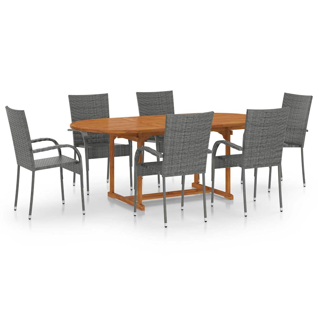 Set Mobili da Pranzo Giardino 7 pz in Polyrattan Grigio